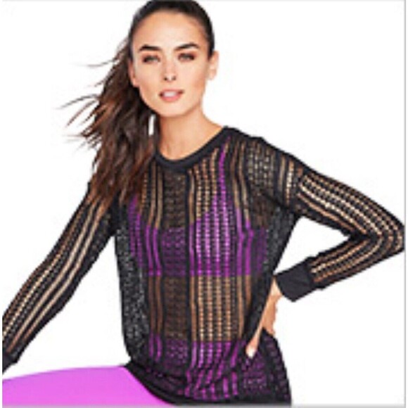 Fabletics Black Open Knit Long Sleeve Sweater Women's Size Large - Picture 1 of 7